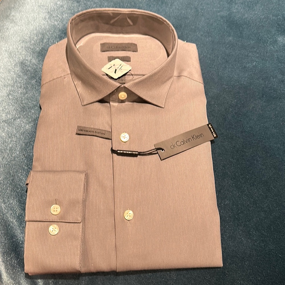 Long sleeve Calvin Klein dress shirt ; gray ; never worn